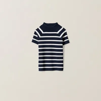 MIU MIU STRIPED MOCK TURTLENECK SWEATER