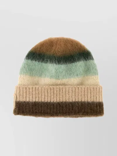 Miu Miu Striped Mohair Blend Beanie With Ribbed Cuff In Multi