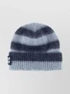 Miu Miu Striped Mohair Blend Beanie With Ribbed Cuff In Gray
