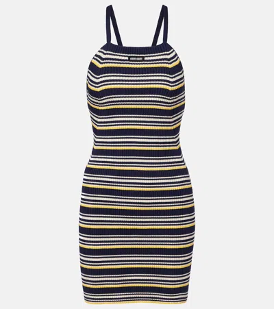 Miu Miu Striped Open-back Cotton-blend Minidress In Blue