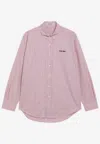 Miu Miu Oversized Pink Shirt With Logo Embroidery In Multi
