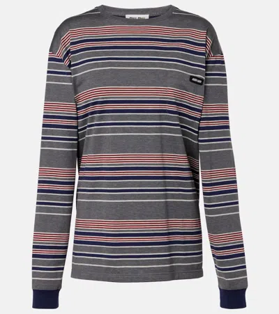 Miu Miu Striped Oversized Cotton Jersey T-shirt In Multi