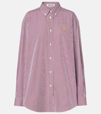 Miu Miu Embroidered Poplin Oversize Shirt In Pink