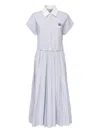 Miu Miu Striped Short-sleeve Midi Shirtdress In Blue