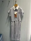 Miu Miu Striped Pleated Poplin Midi Dress