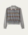 Miu Miu Striped Buttoned Wool Cardigan In Gray