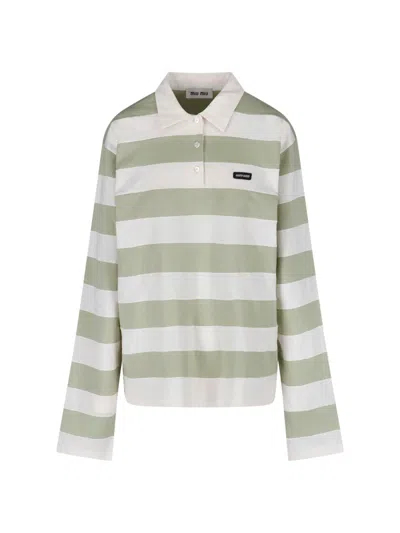 Miu Miu Striped Polo In Green