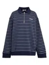 Miu Miu Striped Polo-neck Sweatshirt In Blue