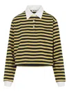 Miu Miu Striped Jersey Oversized Cropped Polo Shirt In Yellow