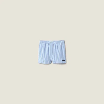Miu Miu Striped Poplin Boxer Shorts In Blue