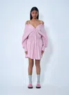 Miu Miu Elasticated Waistband Striped Shirt Mini Dress Clothing In Pink