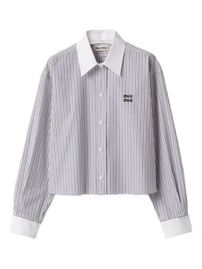 Miu Miu Striped Poplin Shirt In Multi