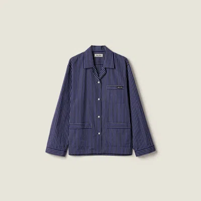 Miu Miu Striped Poplin Shirt In Blue