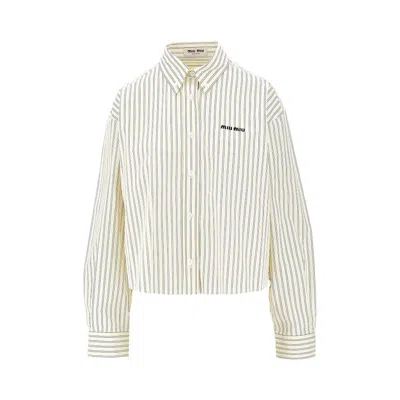 Miu Miu Striped Poplin Shirt In Neutral