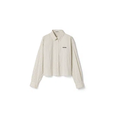 Miu Miu Striped Poplin Shirt In Neutral