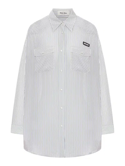Miu Miu Striped Poplin Shirt In White