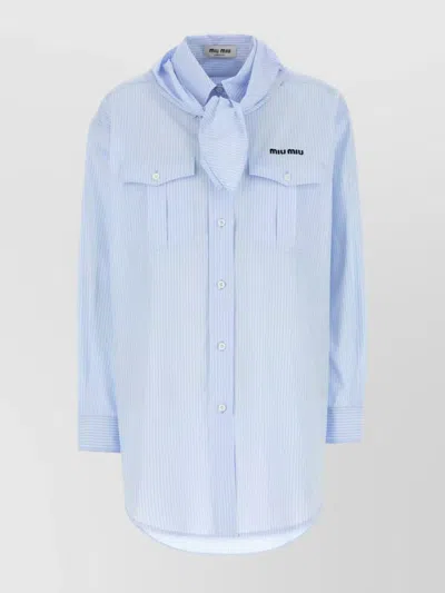 MIU MIU STRIPED POPLIN SHIRT WITH CHEST POCKETS