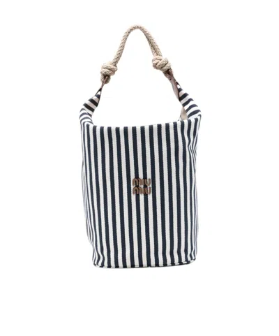 MIU MIU MIU MIU STRIPED ROPE-HANDLE BUCKET BAG