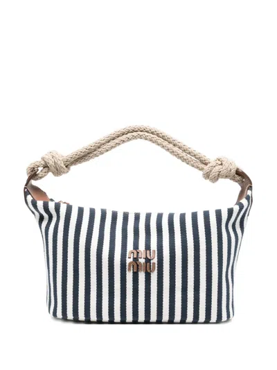Miu Miu Striped Rope-handle Tote Bag In Blue