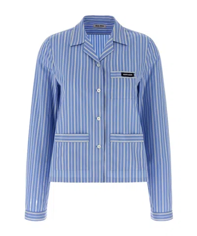Miu Miu Striped Shirt In Blue
