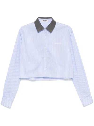 Miu Miu Striped Shirt In Gray