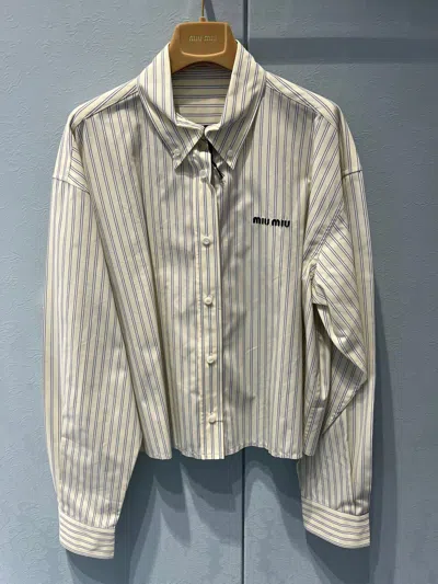 Miu Miu Striped Shirt In Neutral
