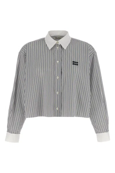 Miu Miu Striped Shirt In Gray