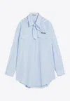 Miu Miu Striped Shirt With Scout-scarf In Blue