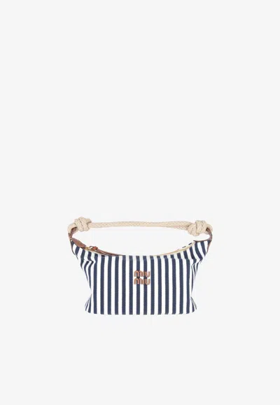 Miu Miu Striped Shoulder Bag In Blue