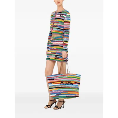 Miu Miu Striped Shoulder Bag In Multi