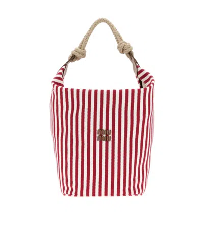 Miu Miu Striped Shoulder Bag In Red