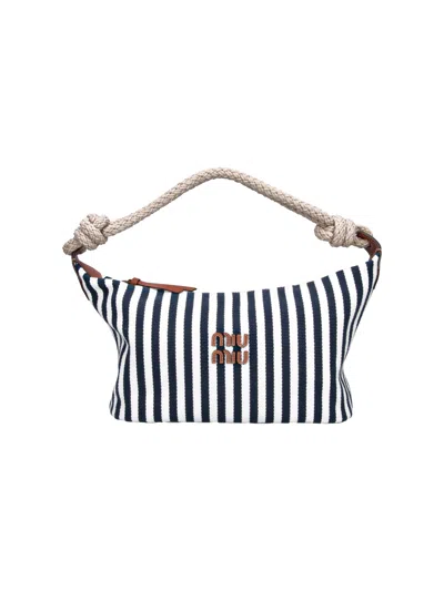 Miu Miu Striped Shoulder Pouch In White