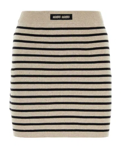 Miu Miu Striped Skirt In Nude