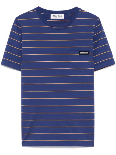 Miu Miu Gestreiftes T-shirt In Blue