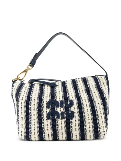 Miu Miu Striped Tote Bag In Black