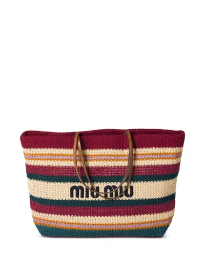 Miu Miu Raffia-effect Woven Tote Bag In Animal Print