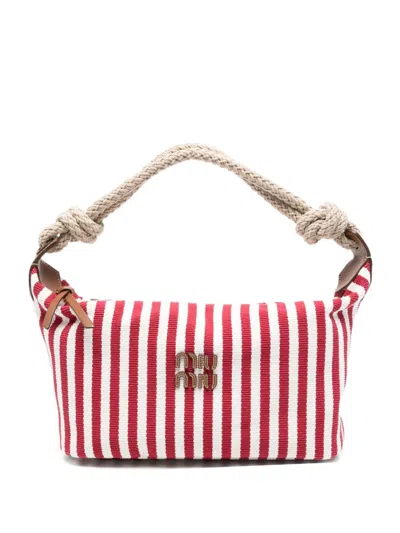 Miu Miu Striped Tote Bag With Rope Handles In Red