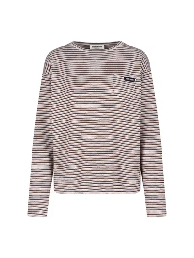 Miu Miu Striped T-shirt In Brown