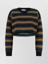 Miu Miu Striped V Neck Wool Knit Sweater In Black