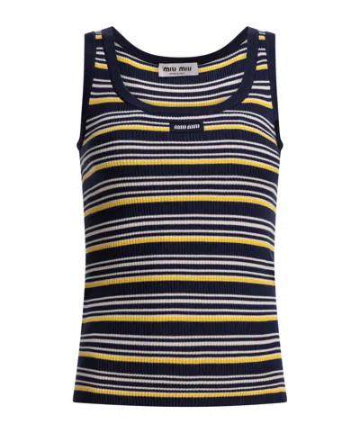 Miu Miu Striped Tank Top In Blue