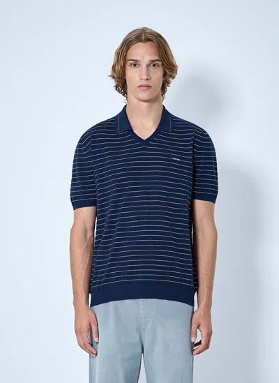 Miu Miu Striped V-neck Polo Shirt In Blue