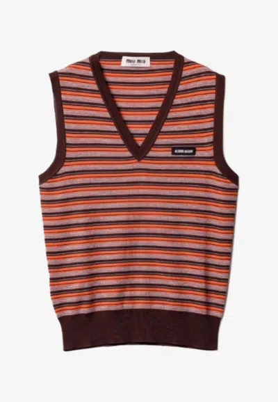 Miu Miu Maglieria Wool Stripes F.18 In Orange
