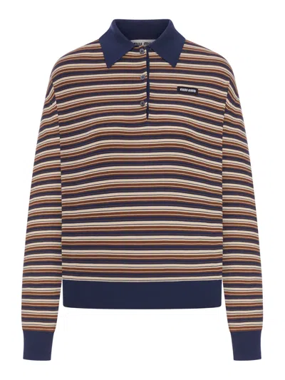 Miu Miu Striped Wool Polo In Animal Print