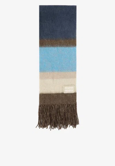 Miu Miu Striped Wool Scarf In Multi