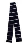 Miu Miu Striped Wool Scarf In Navy