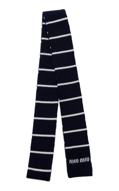 Miu Miu Striped Wool Scarf In Navy