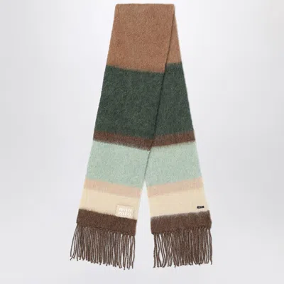 Miu Miu Striped Wool Scarf With Fringes Women