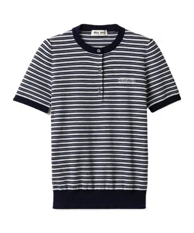 Miu Miu Striped Wool Sweater In Black