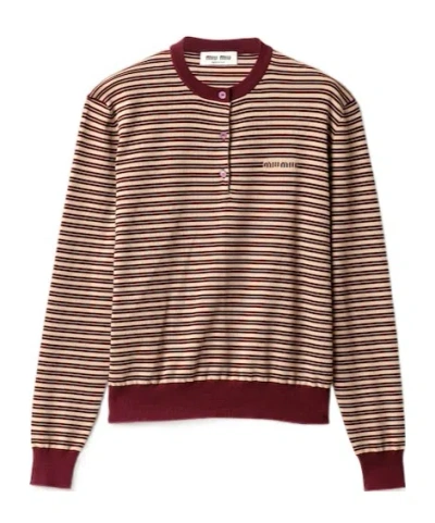 Miu Miu Striped Wool Sweater In Multi