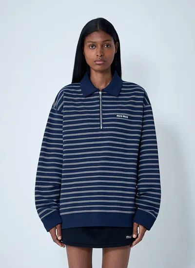 Miu Miu Striped Zip-up Polo Shirt